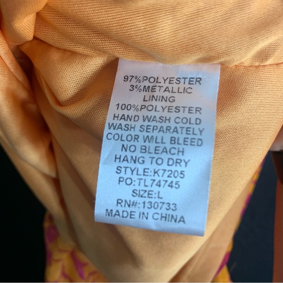 NWT Umgee Vibrant Orange and Pink Floral Smocked Tiered Dress, size L - Picture 8 of 10